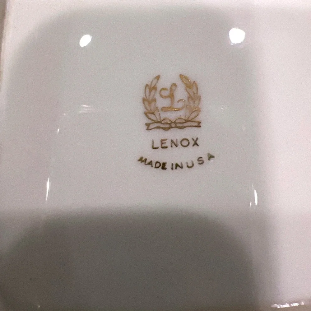 Vintage Lenox Fine China Canada Geese Square Trinket Dish Ivory Gold Rim USA